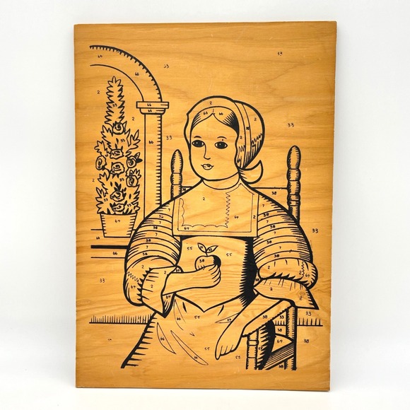 Vintage Avalon 4302 Country Girl Early American Paint by Number Wood Panel - Picture 1 of 5